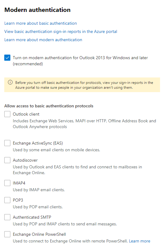 Modern authentication settings portal 2020.